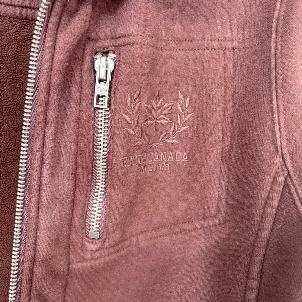 Roots Canada Full Zip Track Jacket Sz S Brown Retro Y2K Stretch Knit Thumb Holes - Picture 11 of 14